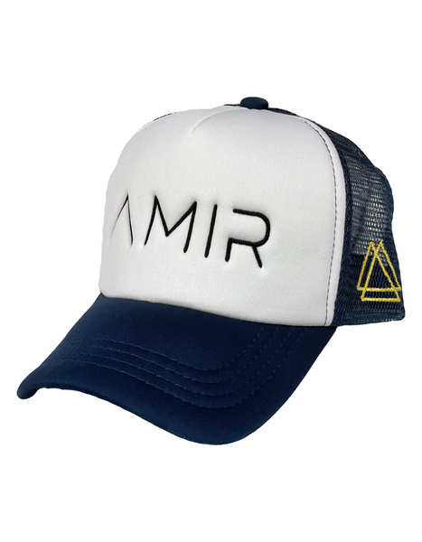 AmirLA - White & Navy Blue Trucker Hat